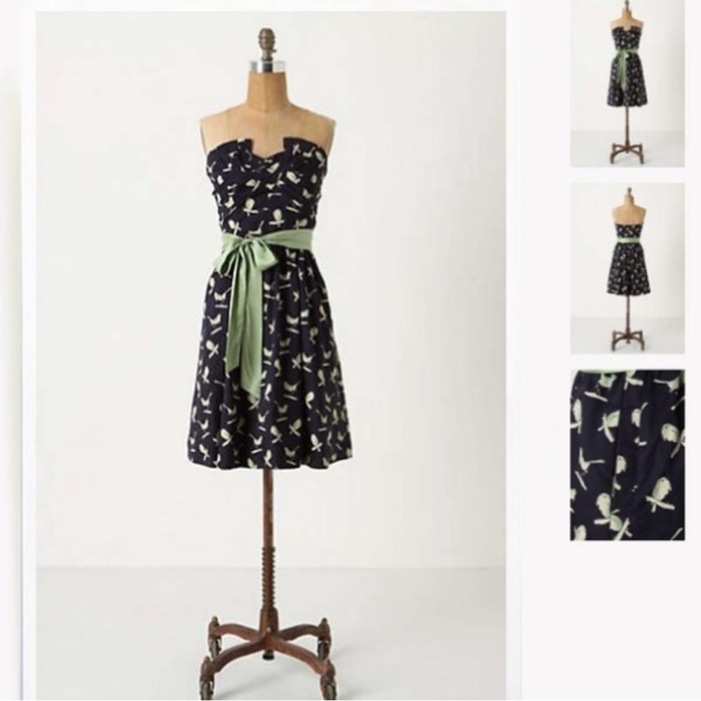 Anthropologie | Porridge - strapless blue bird dress